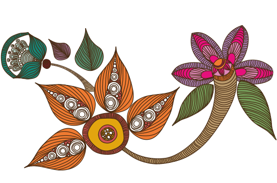 Blommor och fjärilar på lila bakgrund